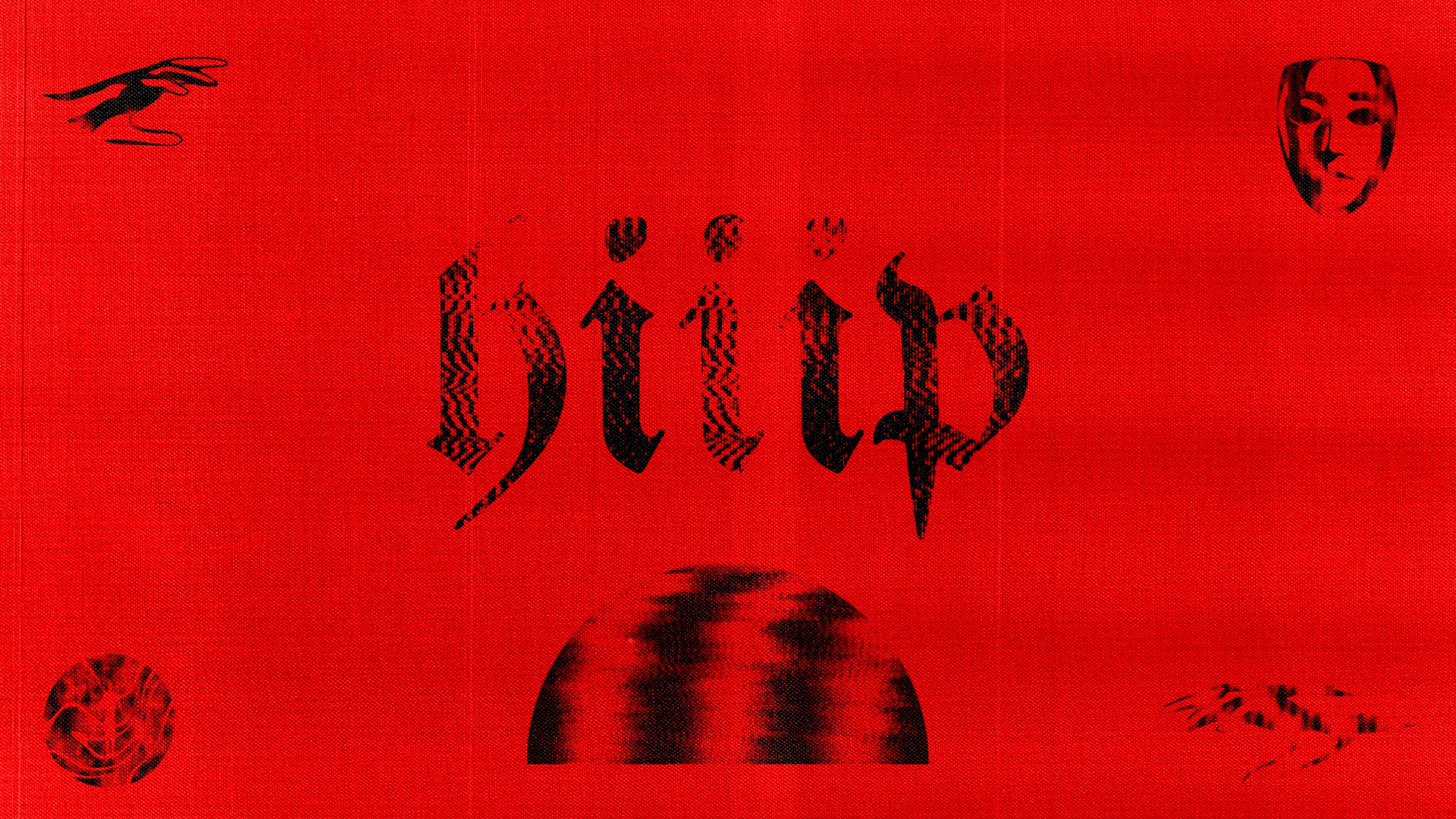Hiip Apparel distressed black wordmark and graphic symbols on a vivid red textured field