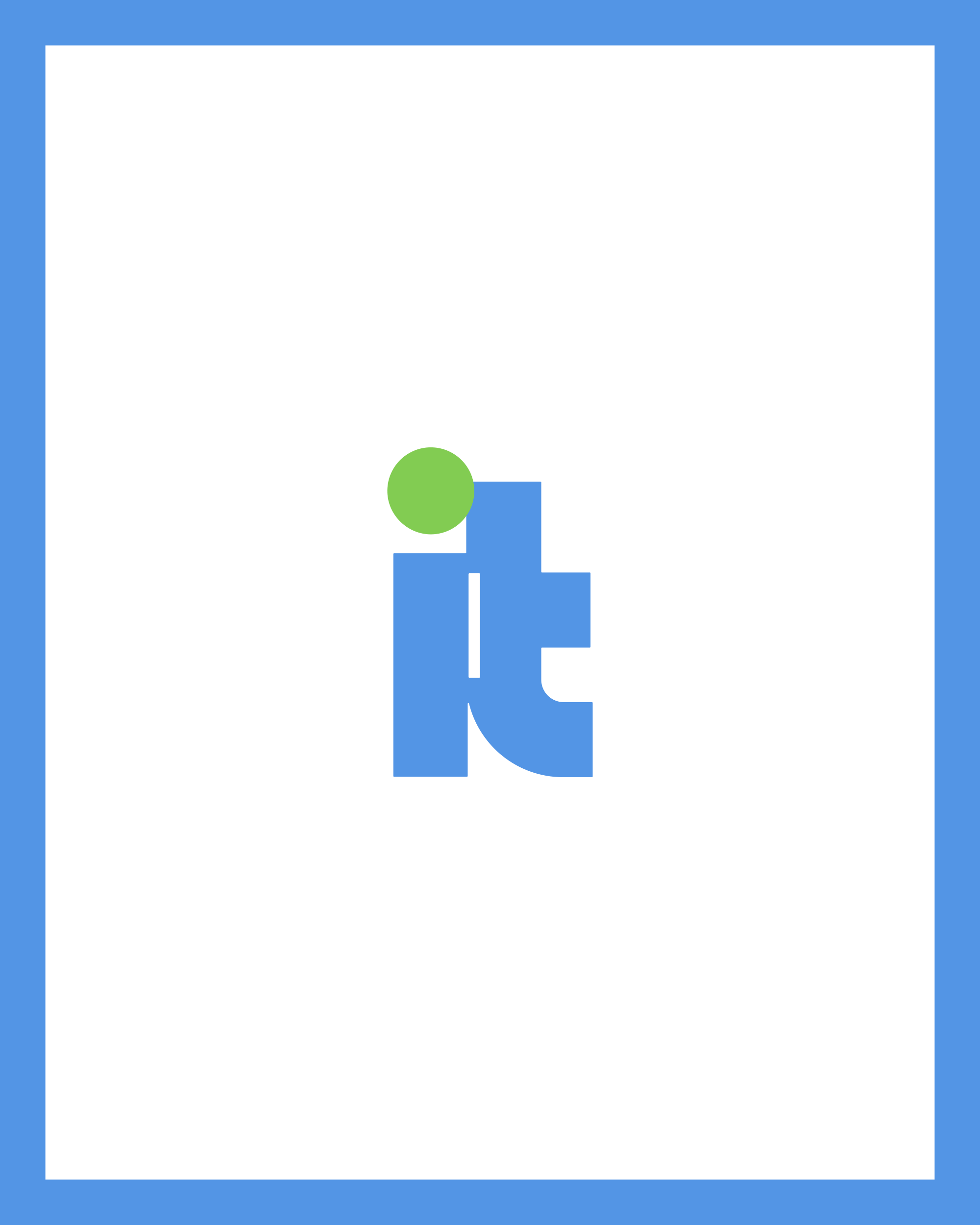 Blue abstract IT monogram with a green circular accent