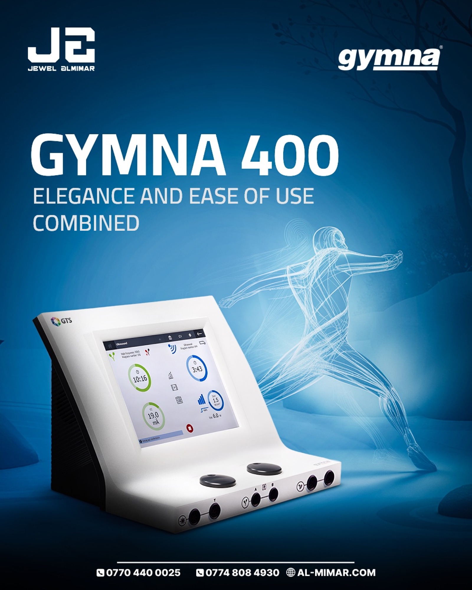 Jewel Al-Mimar social post presenting the Gymna 400 therapy system